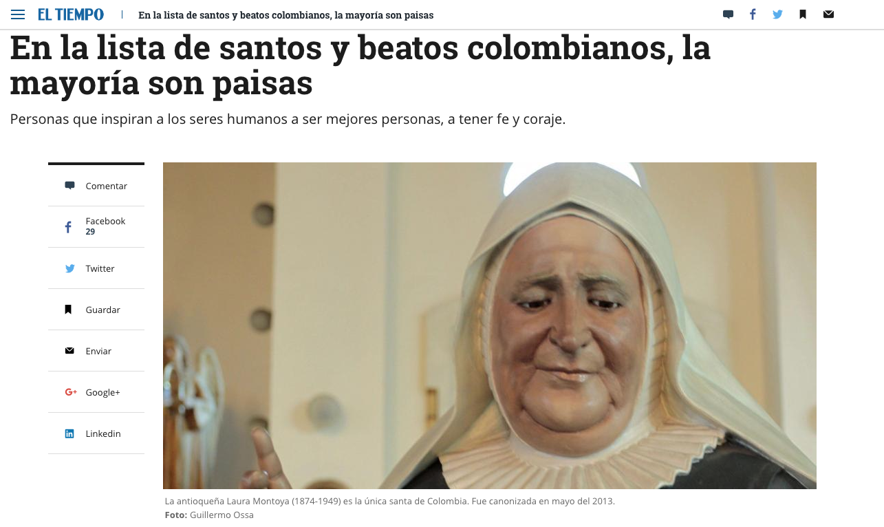 En la lista de santos y beatos colombianos, la mayoría son paisas