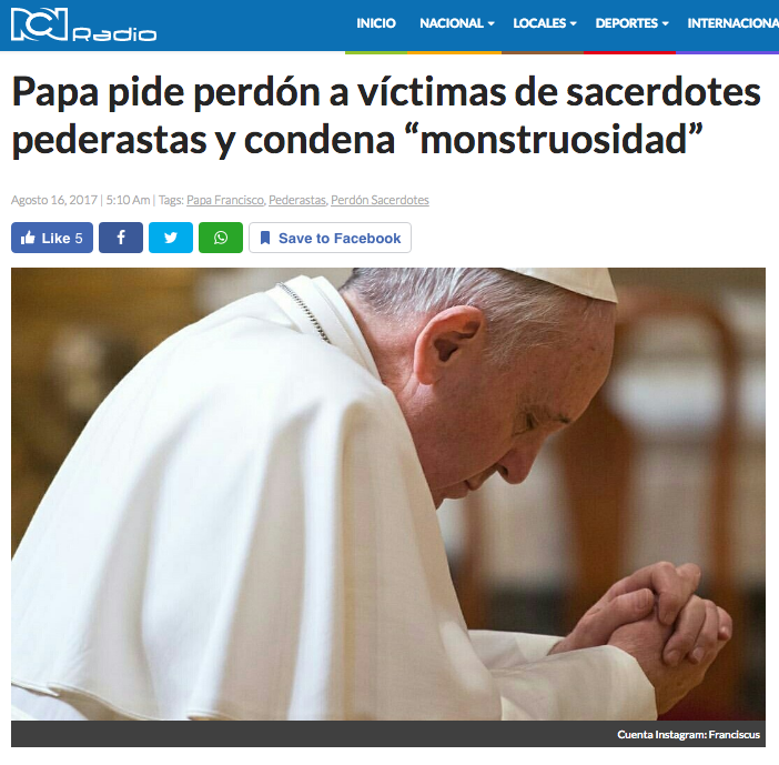 Papa pide perdón a víctimas de sacerdotes pederastas y condena “monstruosidad”